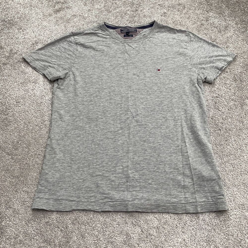 Tommy Hilfiger Basic T-Shirt Mens Medium Gray Round Neck Organic Cotton Casual